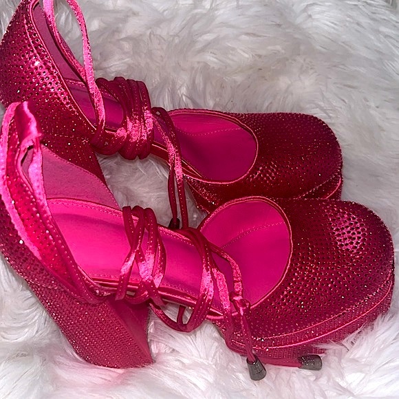 Pink Chunky Lace Up Platform - Picture 4 of 9